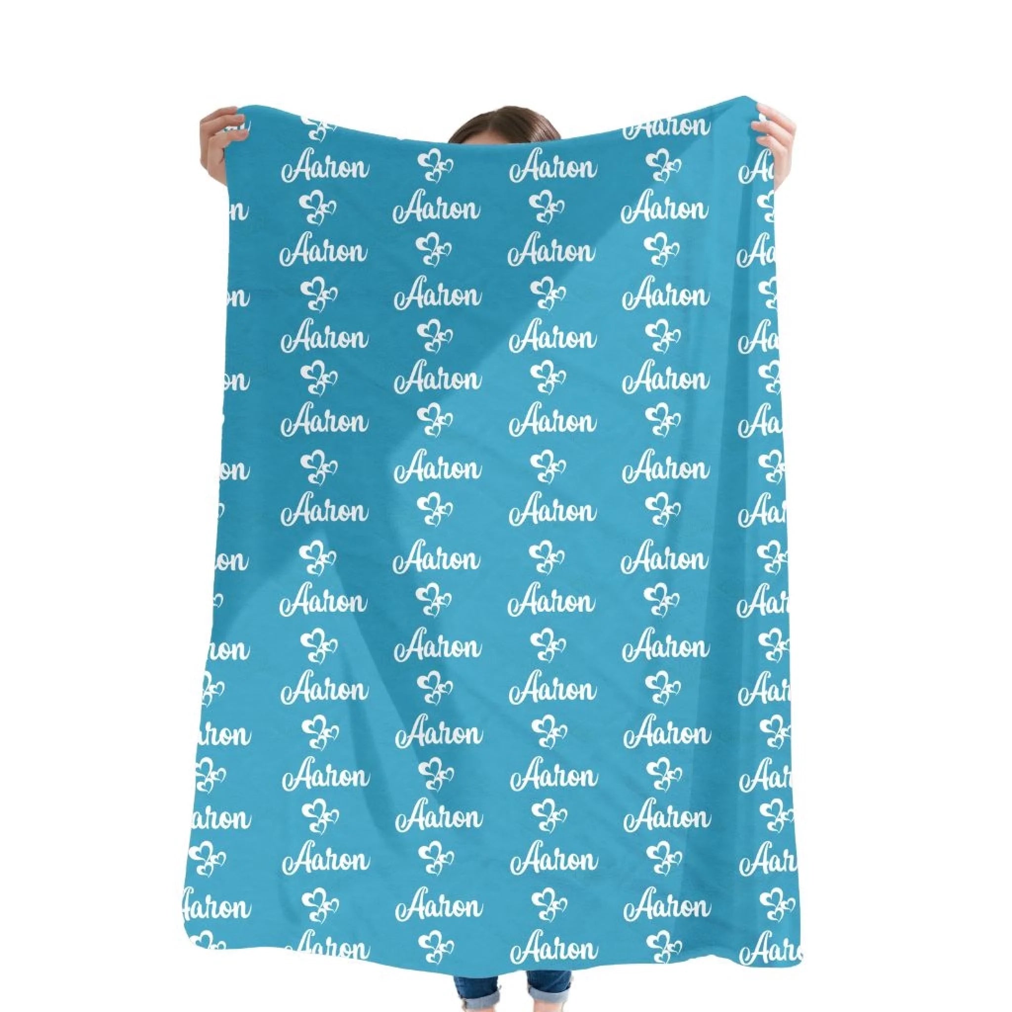 Name heart Blanket in hand-Turquoise