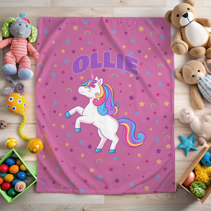 Light Pink Magical Unicorn Blanket laid on the floor