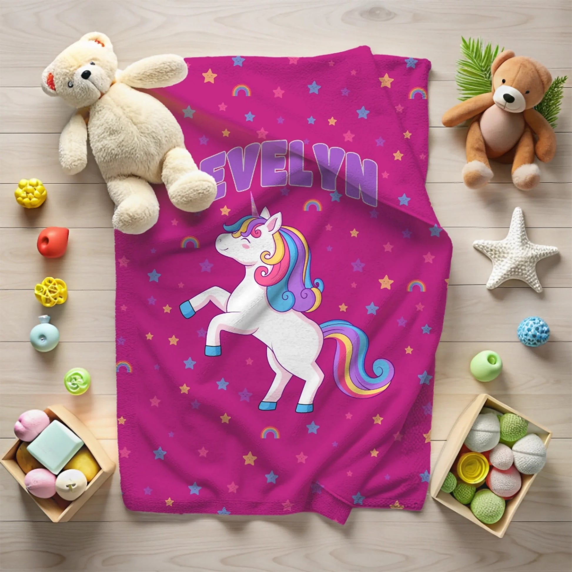 Pink Magical Unicorn Blanket laid on the floor