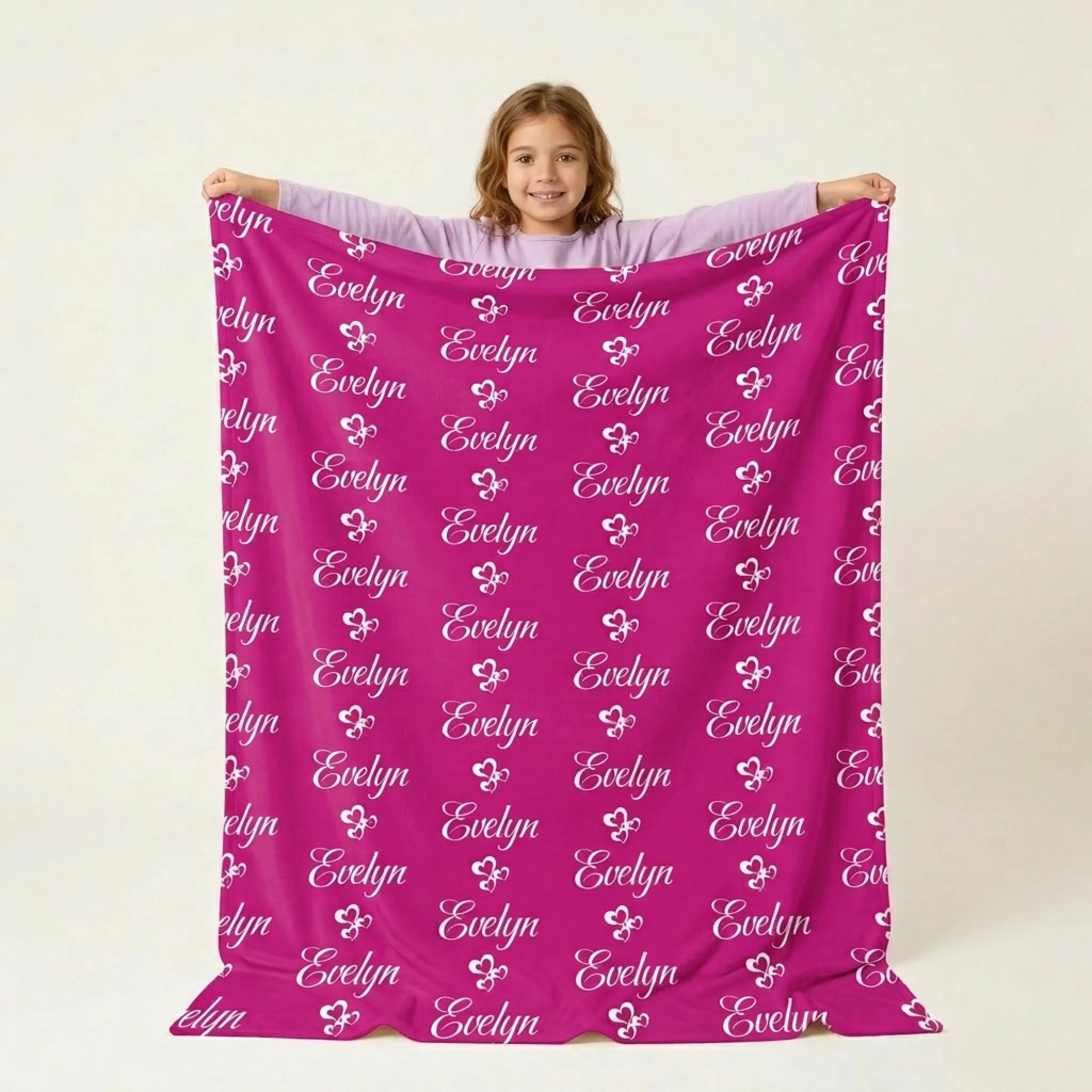 Evelyn with name heart blanket