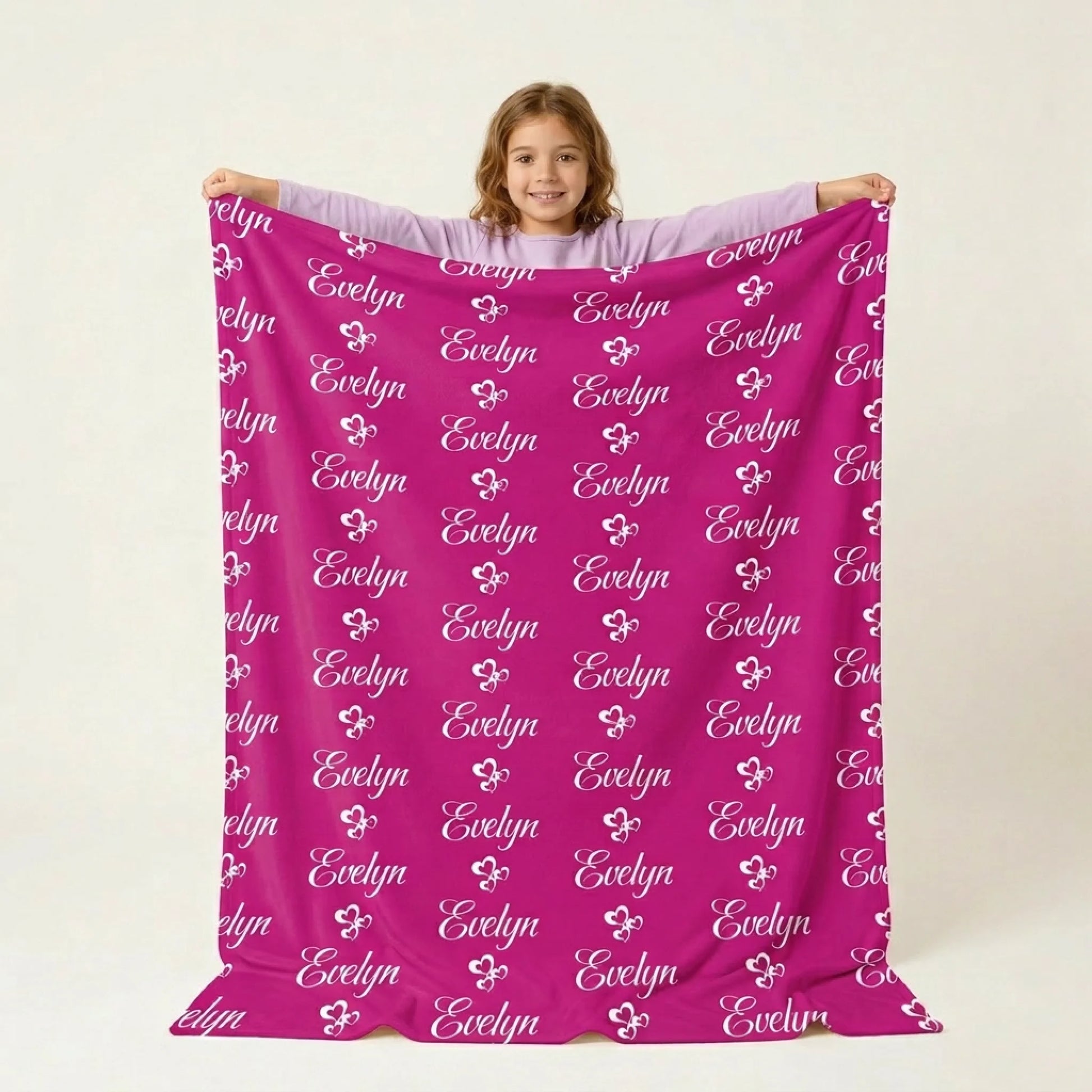 Evelyn with name heart blanket
