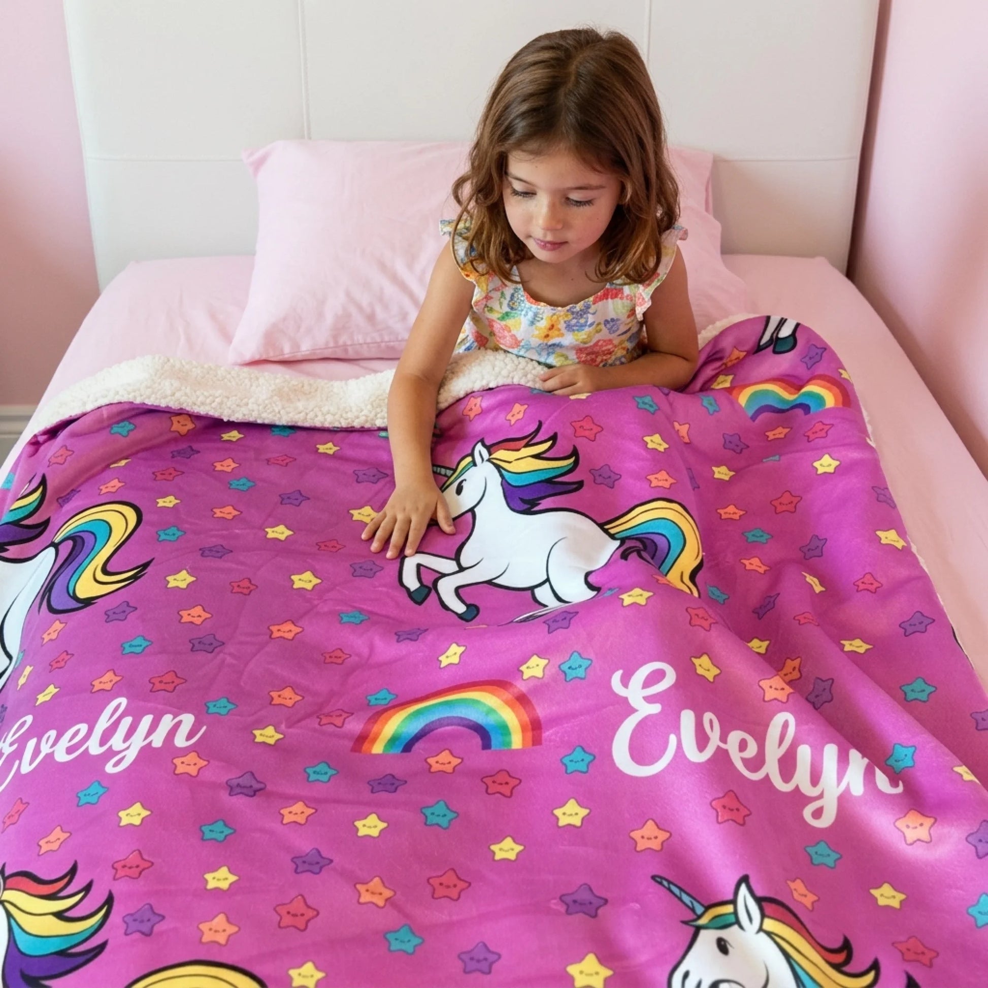 Evelyn touching blanket